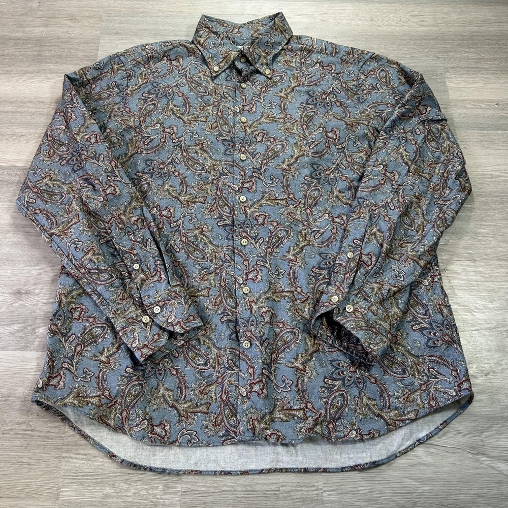Stenströms Shirt Mens‎ XL Blue Paisley Long Sleeve Button Up Slim Fit Casual